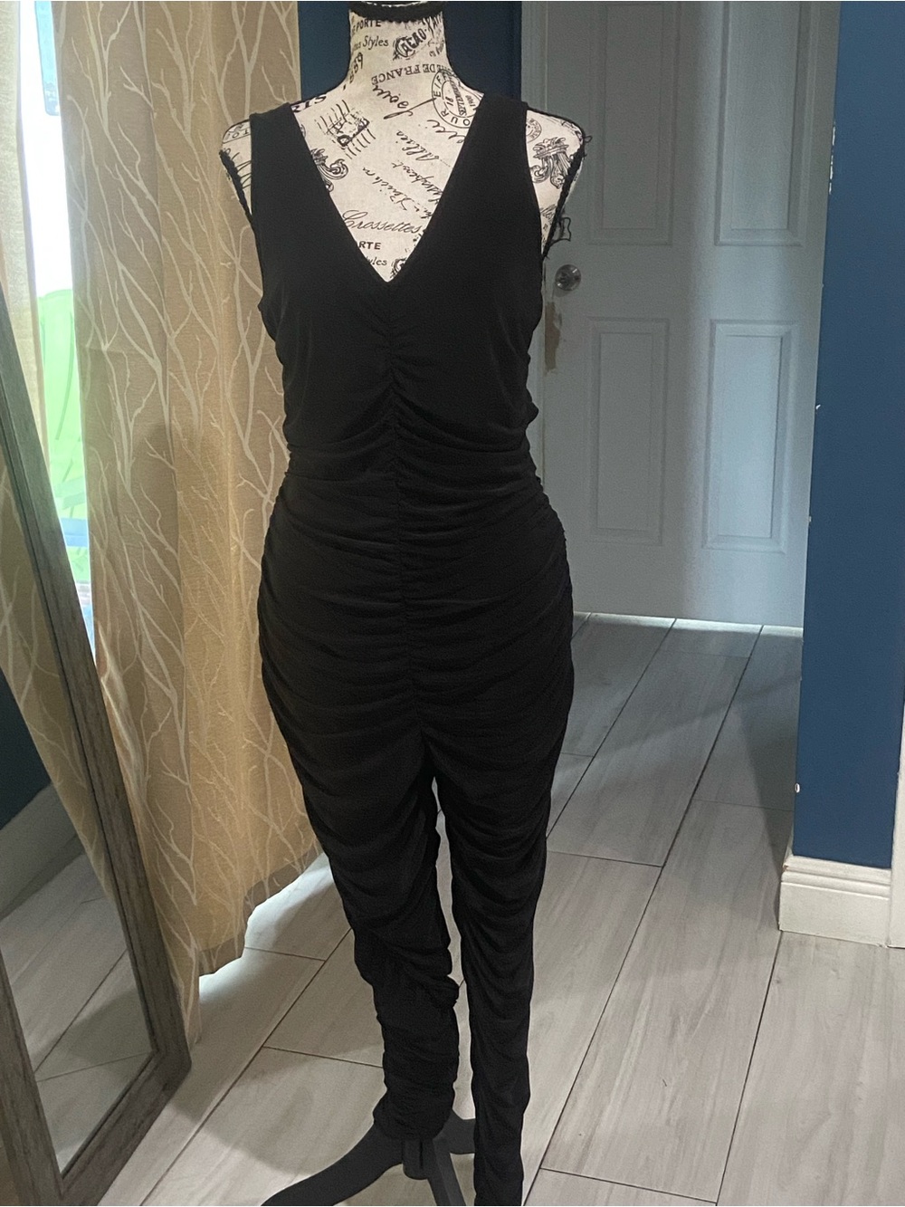 Forever 21 Black Ruched V-Neck Jumpsuit